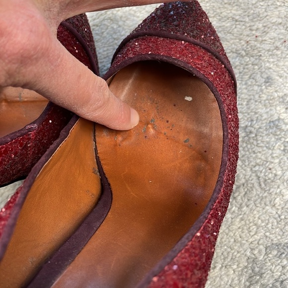 Schutz Fernanda Pump Rouge Red Dark Wine Glitter Sparkle Platform Stiletto 7 - Picture 12 of 15